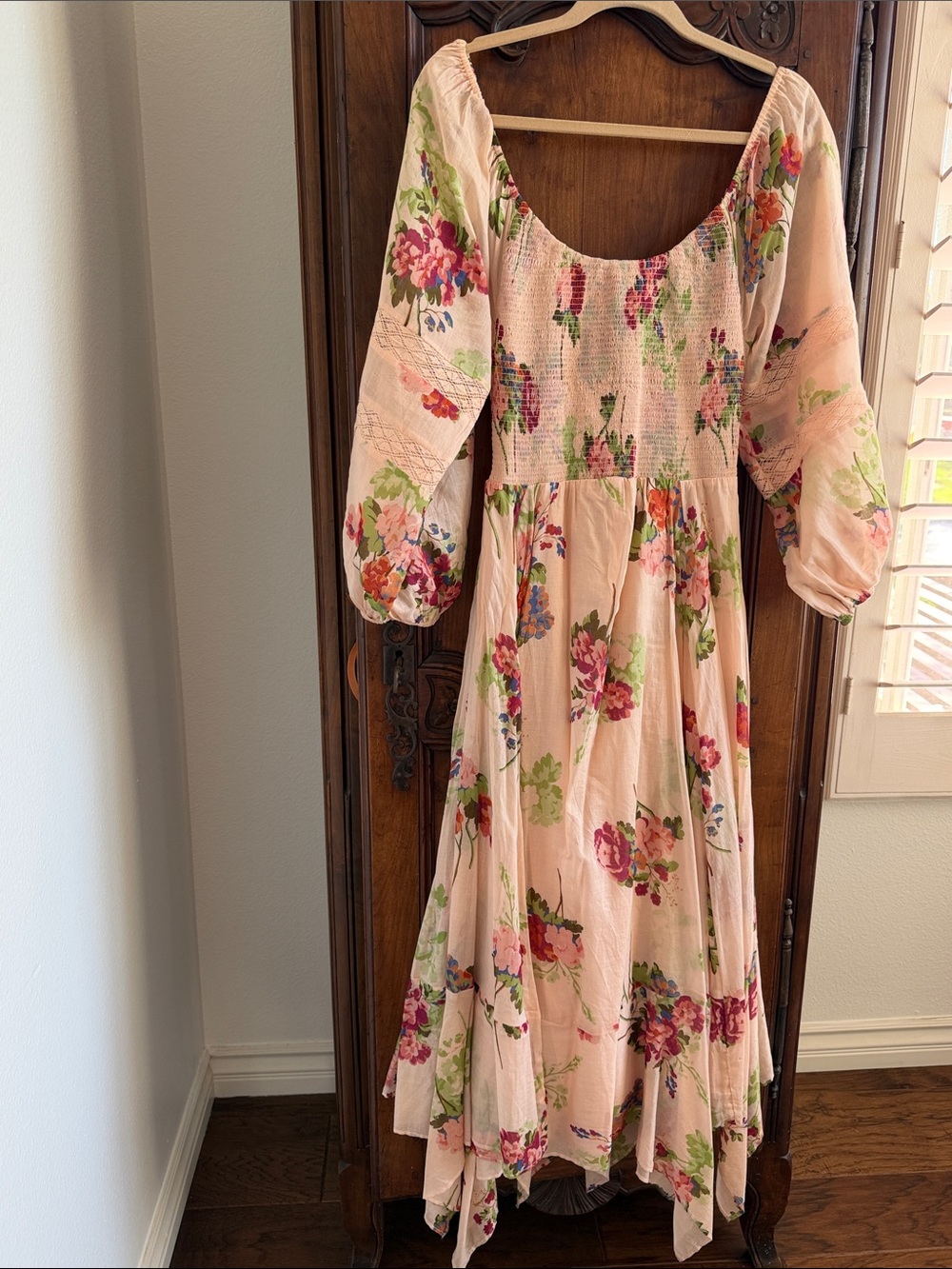 Floral Smocked Midi Dress in Blush Pink